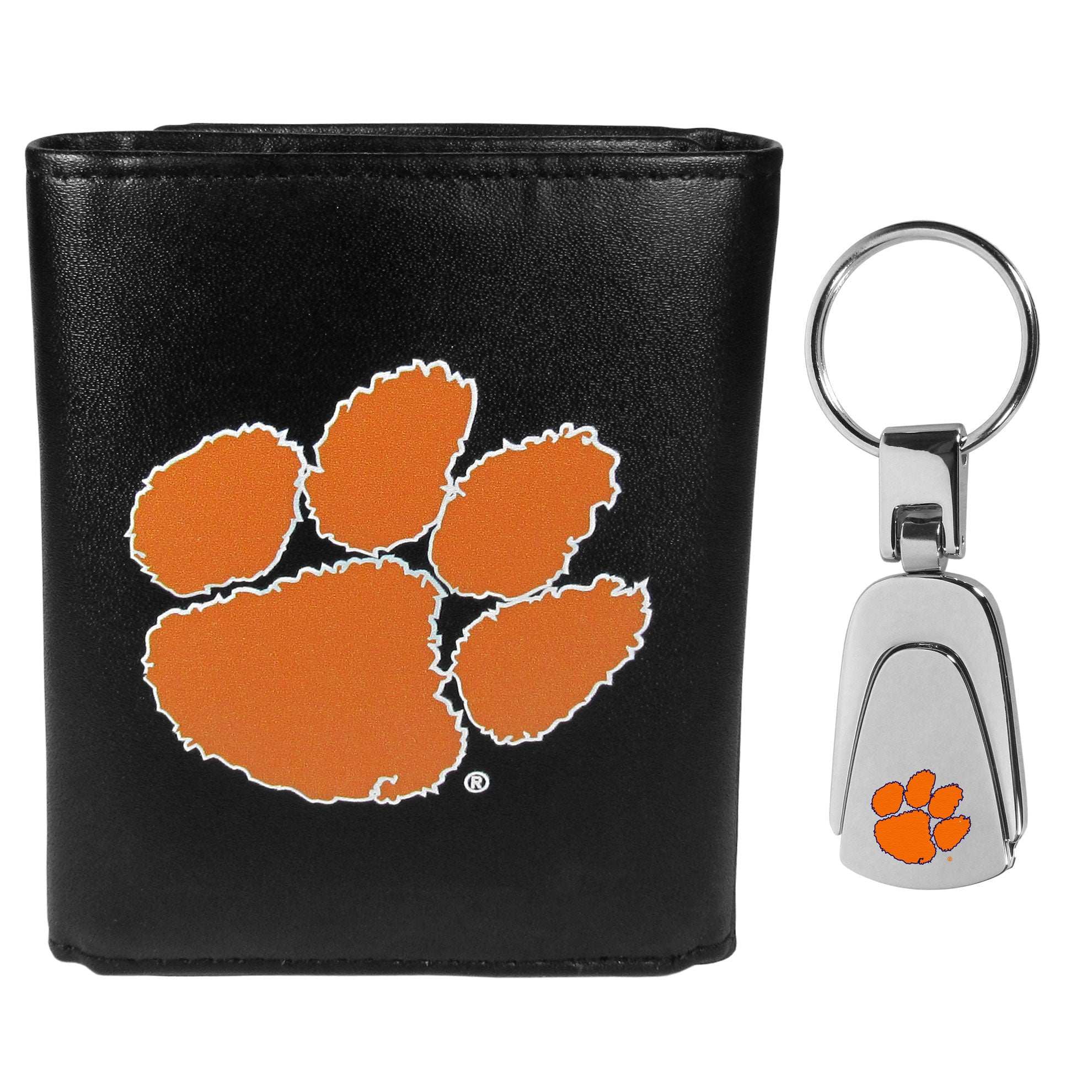 Clemson Tigers Leather Tri-fold Wallet & Steel Key Chain - Clemson Tigers - Flyclothing LLC