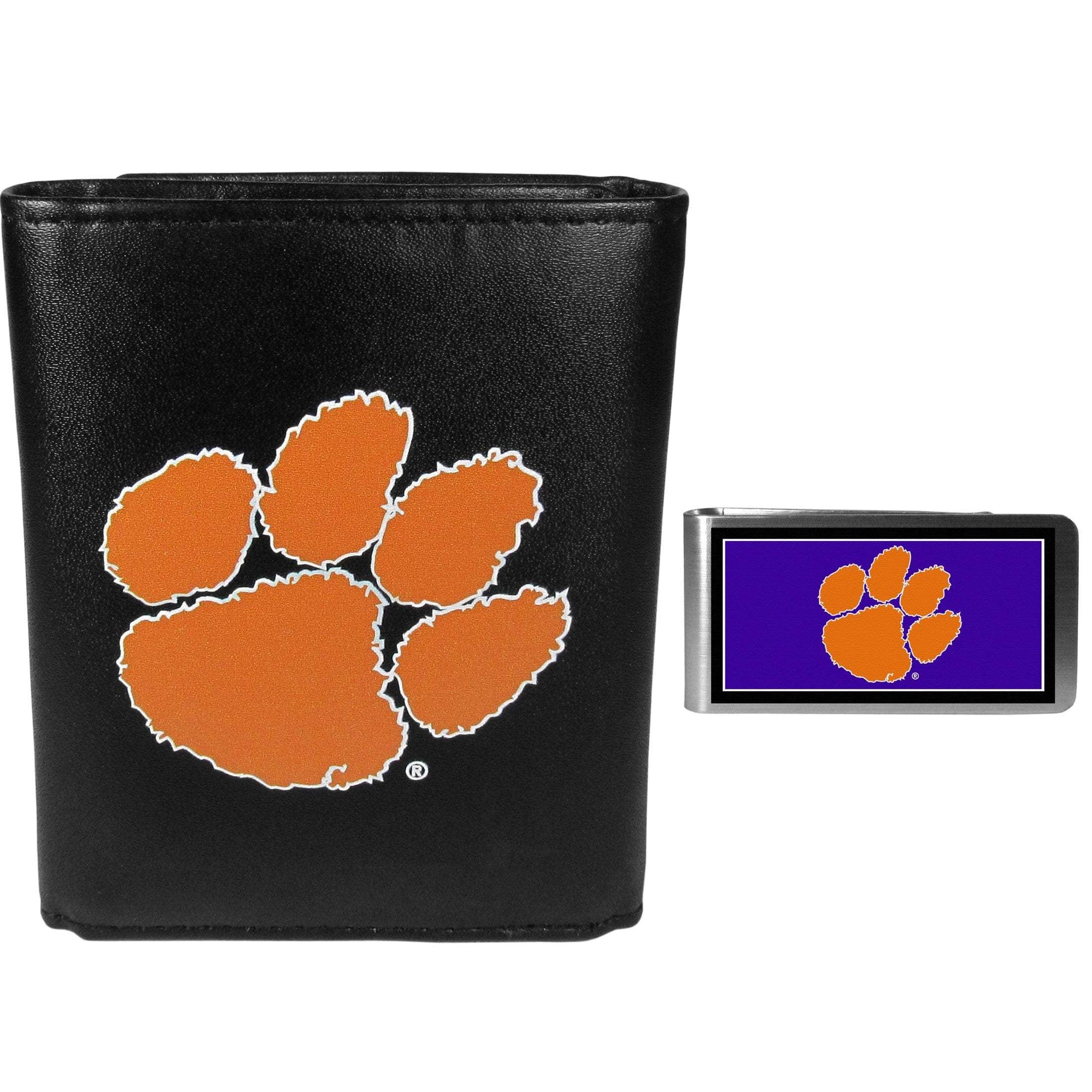 Clemson Tigers Leather Tri-fold Wallet & Color Money Clip - Clemson Tigers - Flyclothing LLC