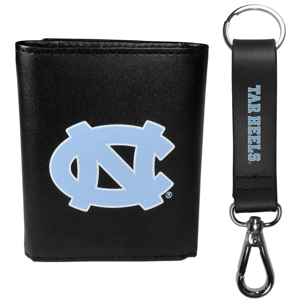N. Carolina Tar Heels Leather Tri-fold Wallet & Strap Key Chain - N. Carolina Tar Heels