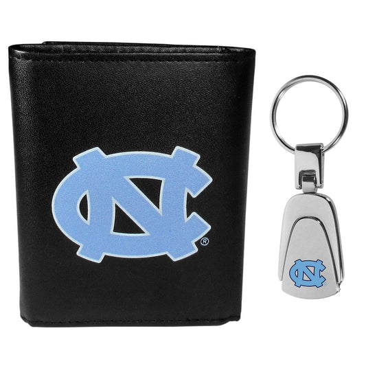 N. Carolina Tar Heels Leather Tri-fold Wallet & Steel Key Chain - N. Carolina Tar Heels