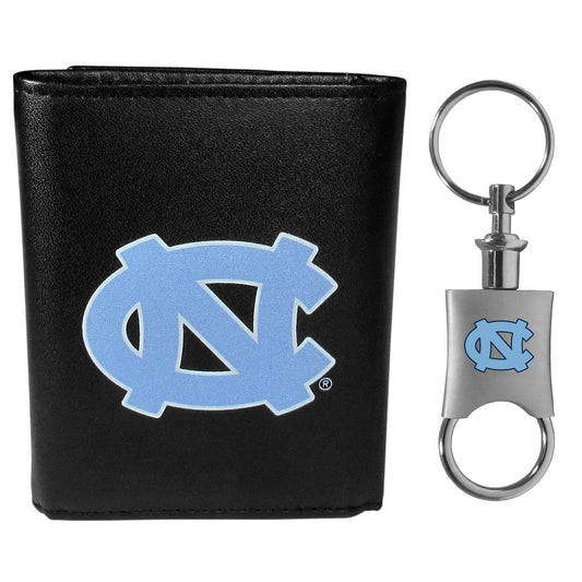 N. Carolina Tar Heels Leather Tri-fold Wallet & Valet Key Chain - N. Carolina Tar Heels
