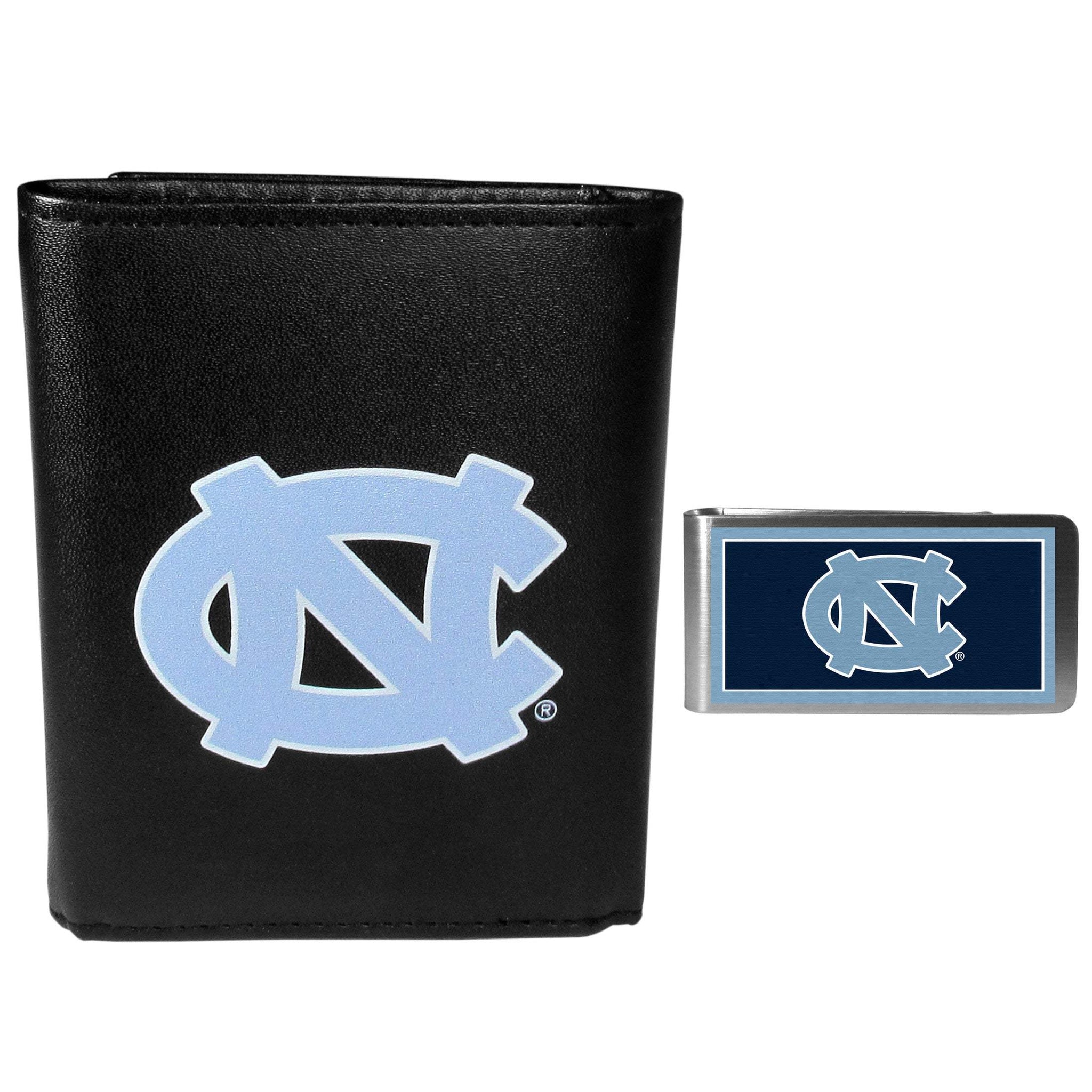 N. Carolina Tar Heels Leather Tri-fold Wallet & Color Money Clip - N. Carolina Tar Heels - Flyclothing LLC