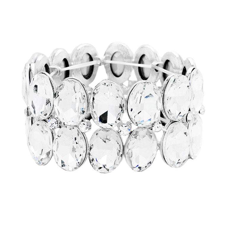 Glass Crystal Oval Stone Cluster Stretch Bracelet - Madeline Love - Flyclothing LLC