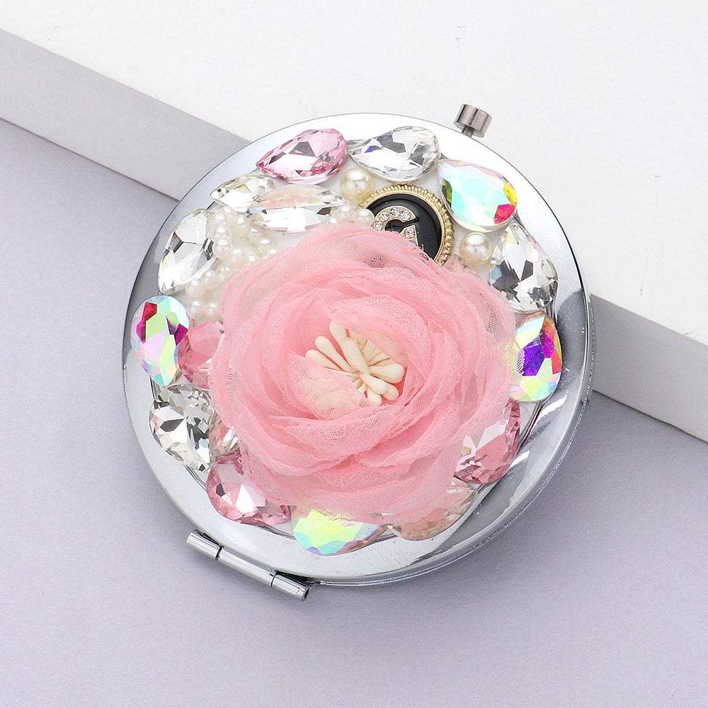 Floral Multi Bead Embellished Circle Compact Mirror - Madeline Love - Flyclothing LLC