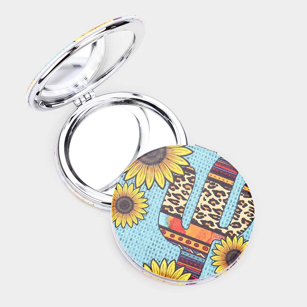 Sunflower Serape Cactus Round Compact Mirror - Madeline Love - Flyclothing LLC