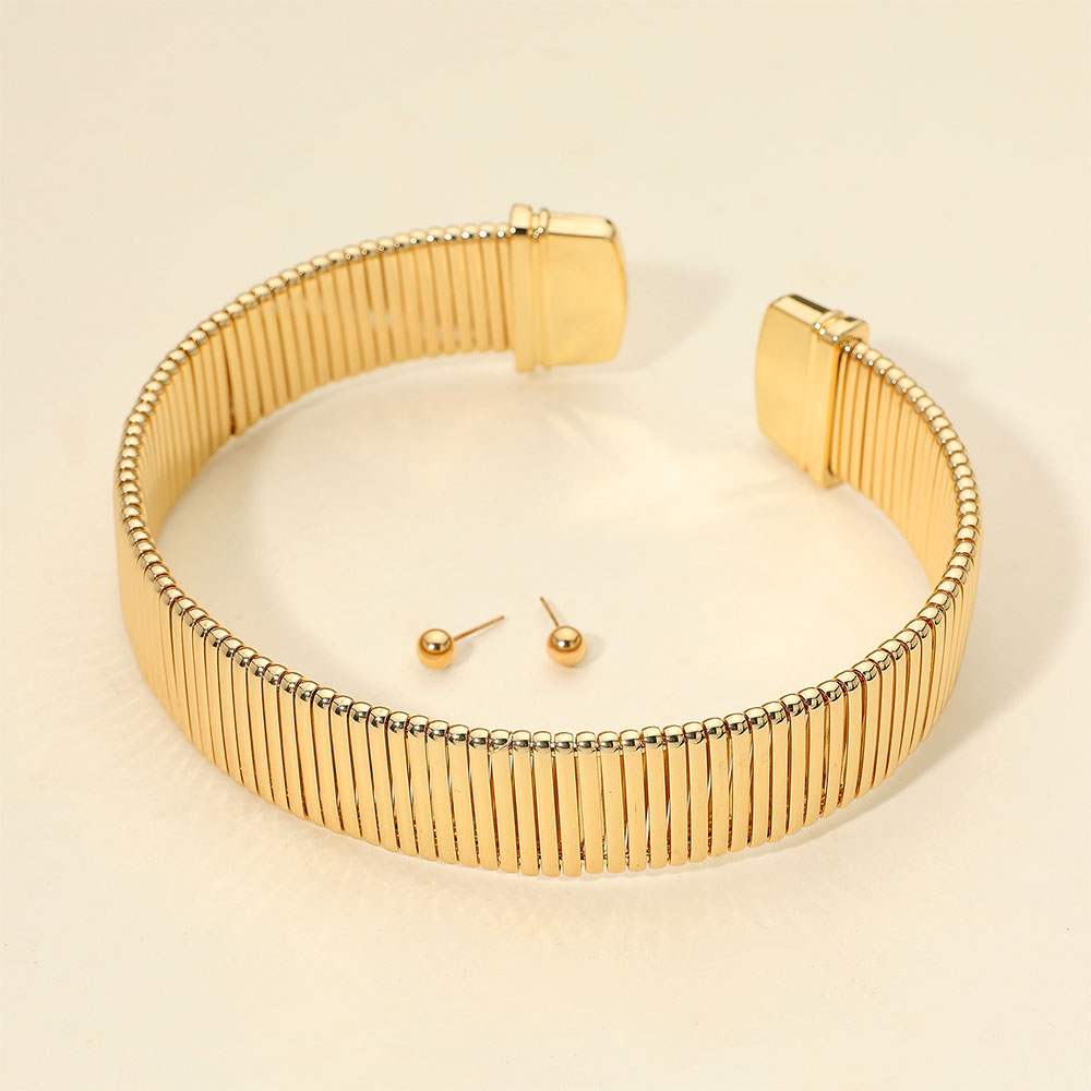 Wide Metal Ribbed Choker Necklace - Madeline Love - Flyclothing LLC