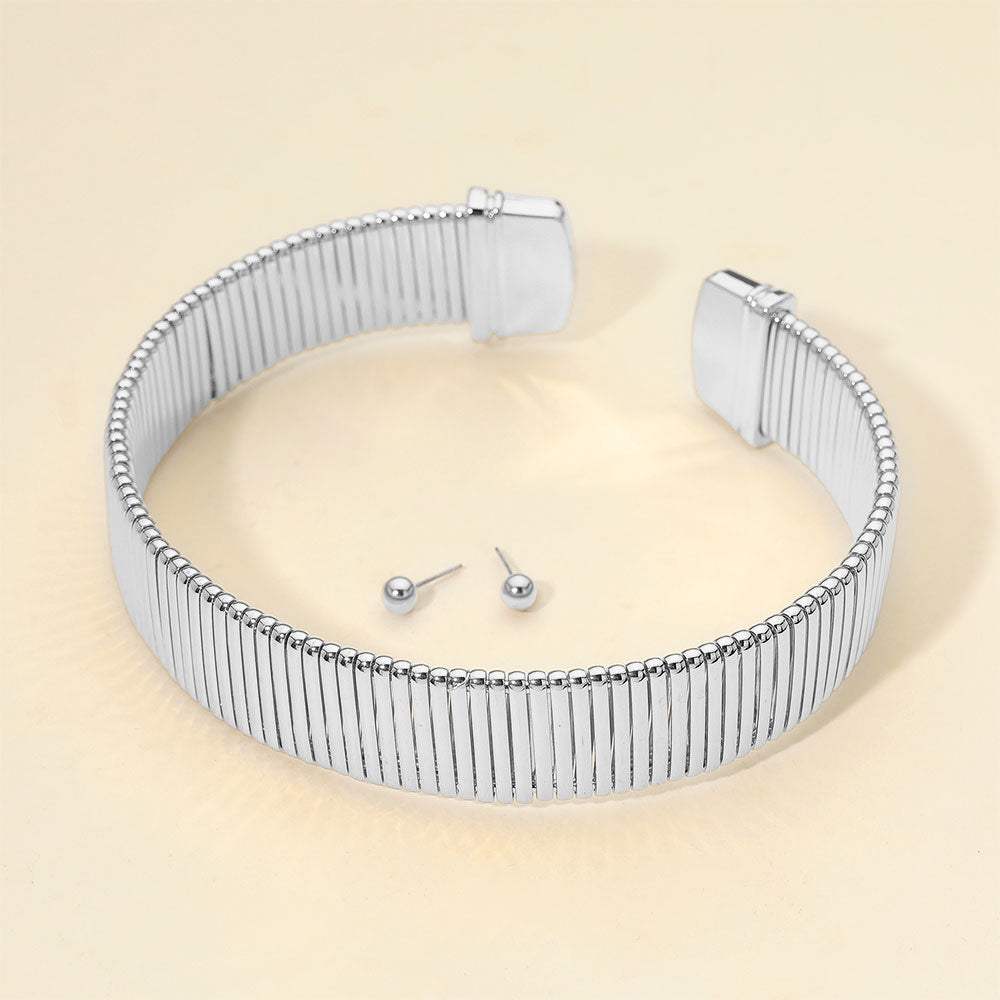 Wide Metal Ribbed Choker Necklace - Madeline Love - Flyclothing LLC