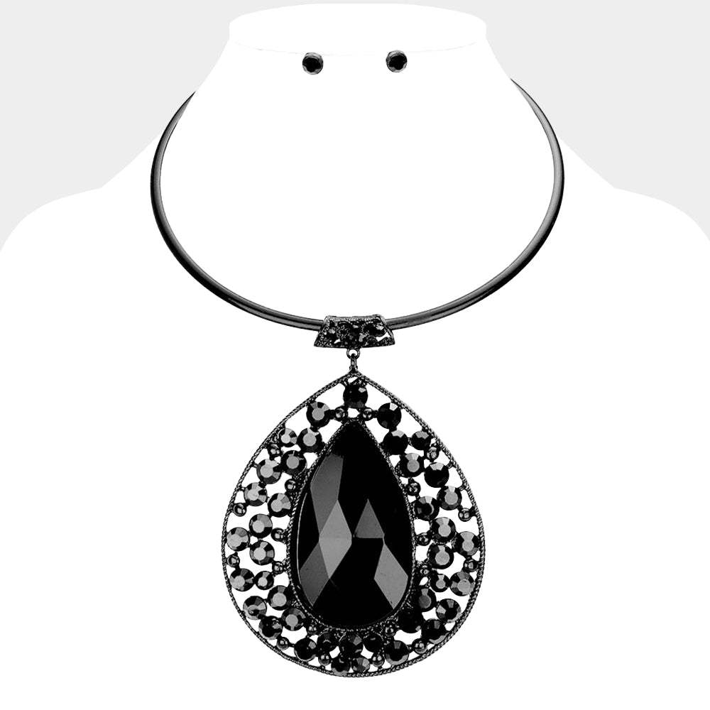 Teardrop Centered Bubble Stone Cluster Choker Evening Necklace - Madeline Love - Flyclothing LLC