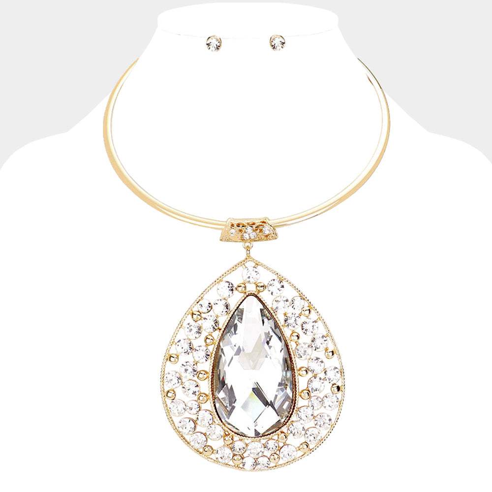 Teardrop Centered Bubble Stone Cluster Choker Evening Necklace - Madeline Love - Flyclothing LLC