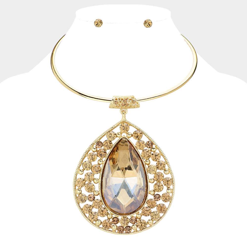 Teardrop Centered Bubble Stone Cluster Choker Evening Necklace - Madeline Love - Flyclothing LLC