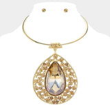 Teardrop Centered Bubble Stone Cluster Choker Evening Necklace - Madeline Love - Flyclothing LLC