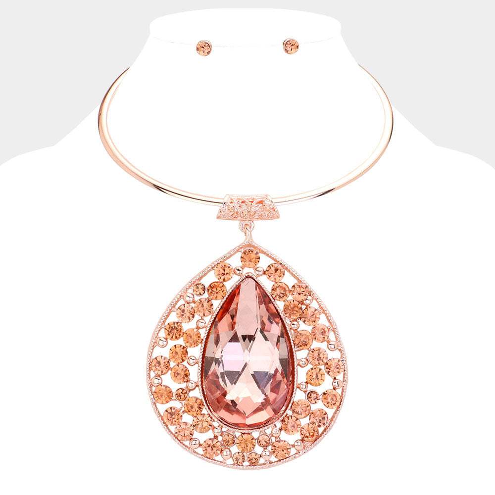 Teardrop Centered Bubble Stone Cluster Choker Evening Necklace - Madeline Love - Flyclothing LLC