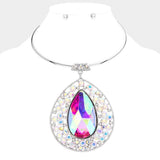 Teardrop Centered Bubble Stone Cluster Choker Evening Necklace - Madeline Love - Flyclothing LLC