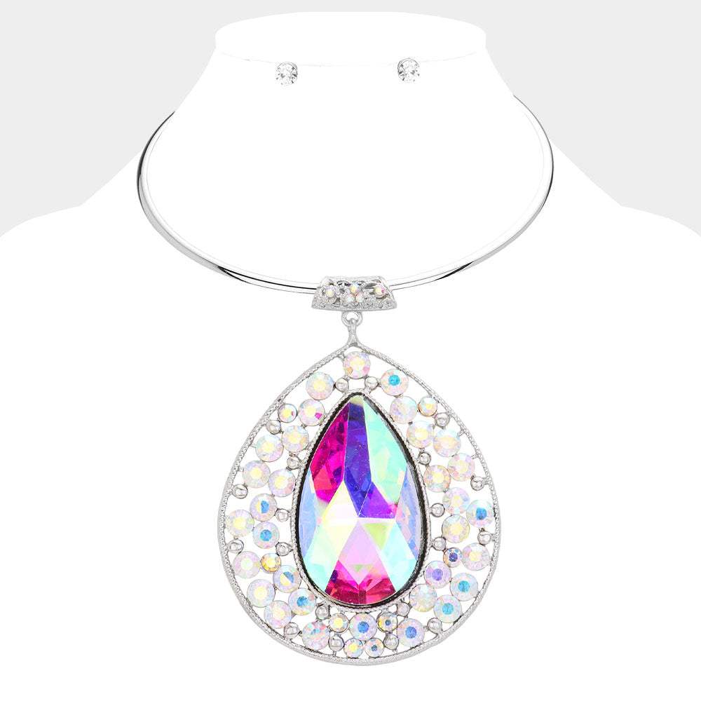 Teardrop Centered Bubble Stone Cluster Choker Evening Necklace - Madeline Love - Flyclothing LLC