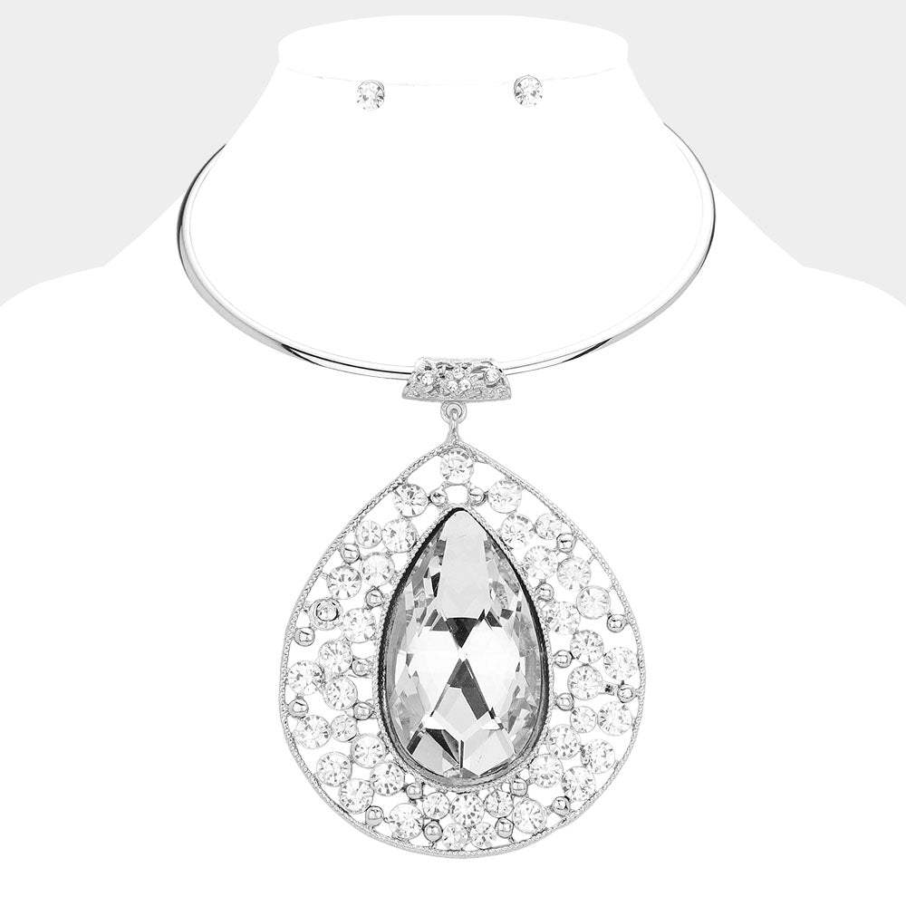 Teardrop Centered Bubble Stone Cluster Choker Evening Necklace - Madeline Love - Flyclothing LLC