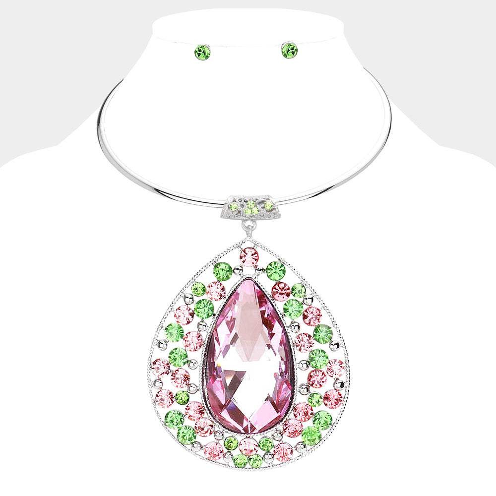 Teardrop Centered Bubble Stone Cluster Choker Evening Necklace - Madeline Love - Flyclothing LLC