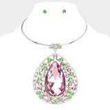 Teardrop Centered Bubble Stone Cluster Choker Evening Necklace - Madeline Love - Flyclothing LLC