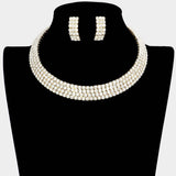 4-Row crystal Rhinestone Banded Open Choker Necklace - Madeline Love - Flyclothing LLC