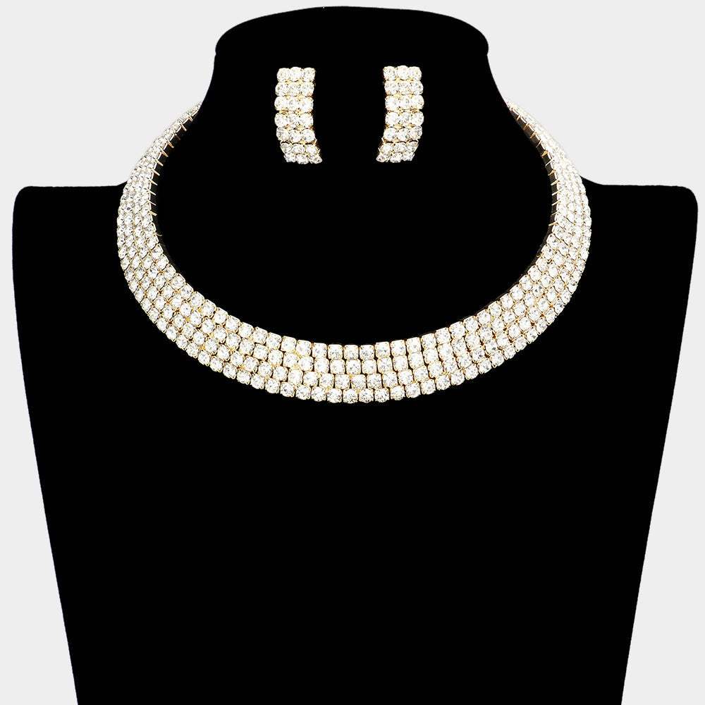 4-Row crystal Rhinestone Banded Open Choker Necklace - Madeline Love - Flyclothing LLC