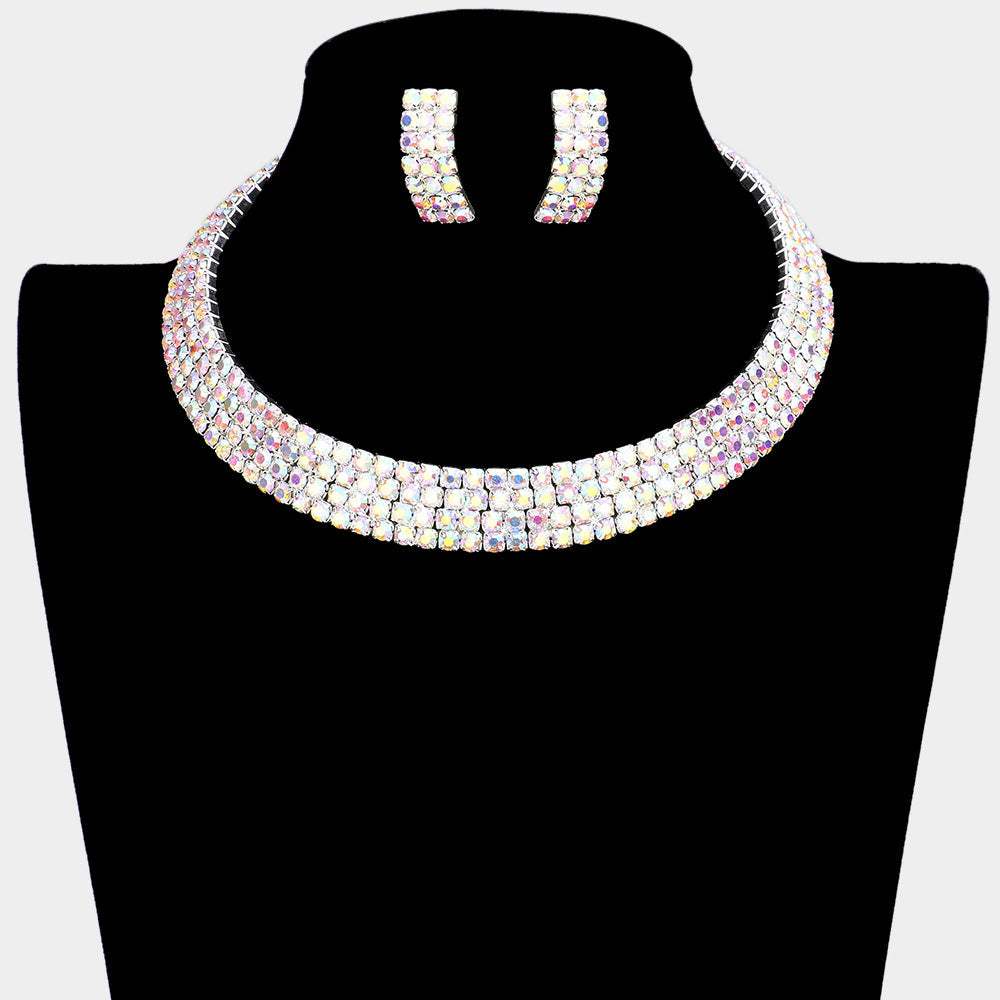 4-Row crystal Rhinestone Banded Open Choker Necklace - Madeline Love - Flyclothing LLC