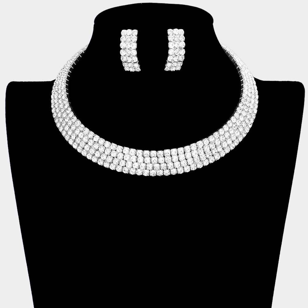 4-Row crystal Rhinestone Banded Open Choker Necklace - Madeline Love - Flyclothing LLC