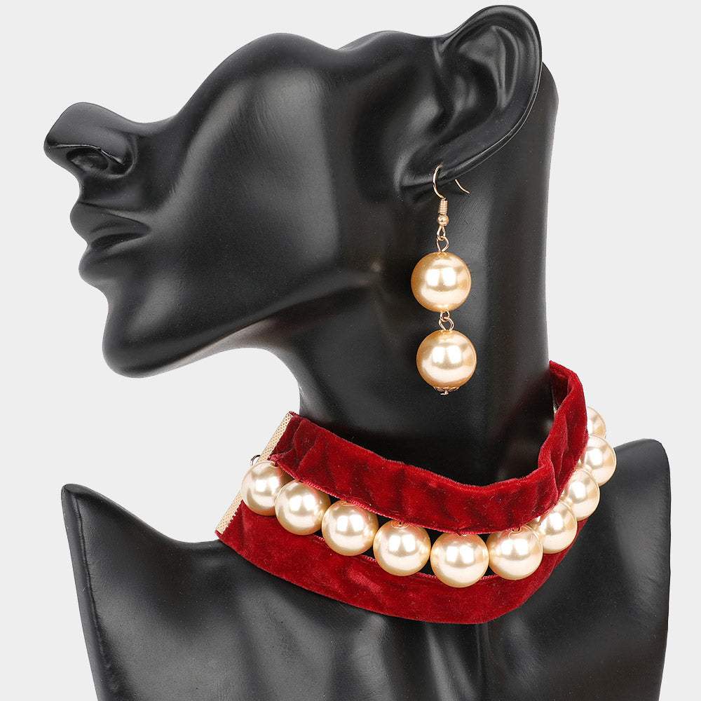 Pearl Beaded Velvet Choker Necklace - Madeline Love - Flyclothing LLC