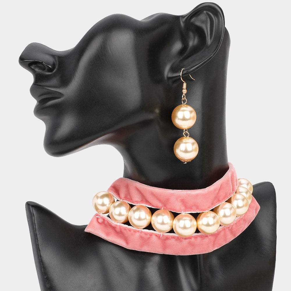 Pearl Beaded Velvet Choker Necklace - Madeline Love - Flyclothing LLC