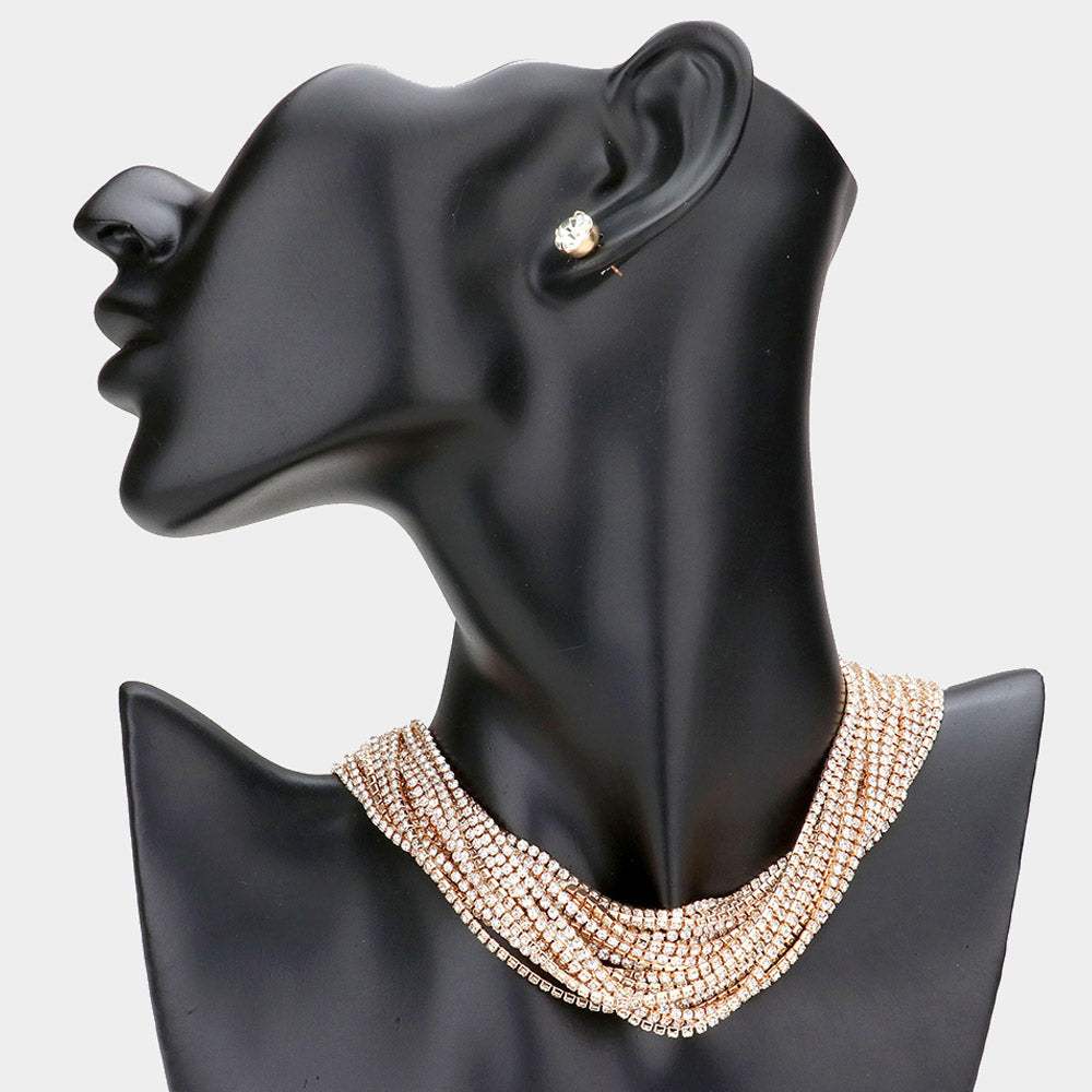 Multi Layered Rhinestone Choker Necklace - Madeline Love - Flyclothing LLC