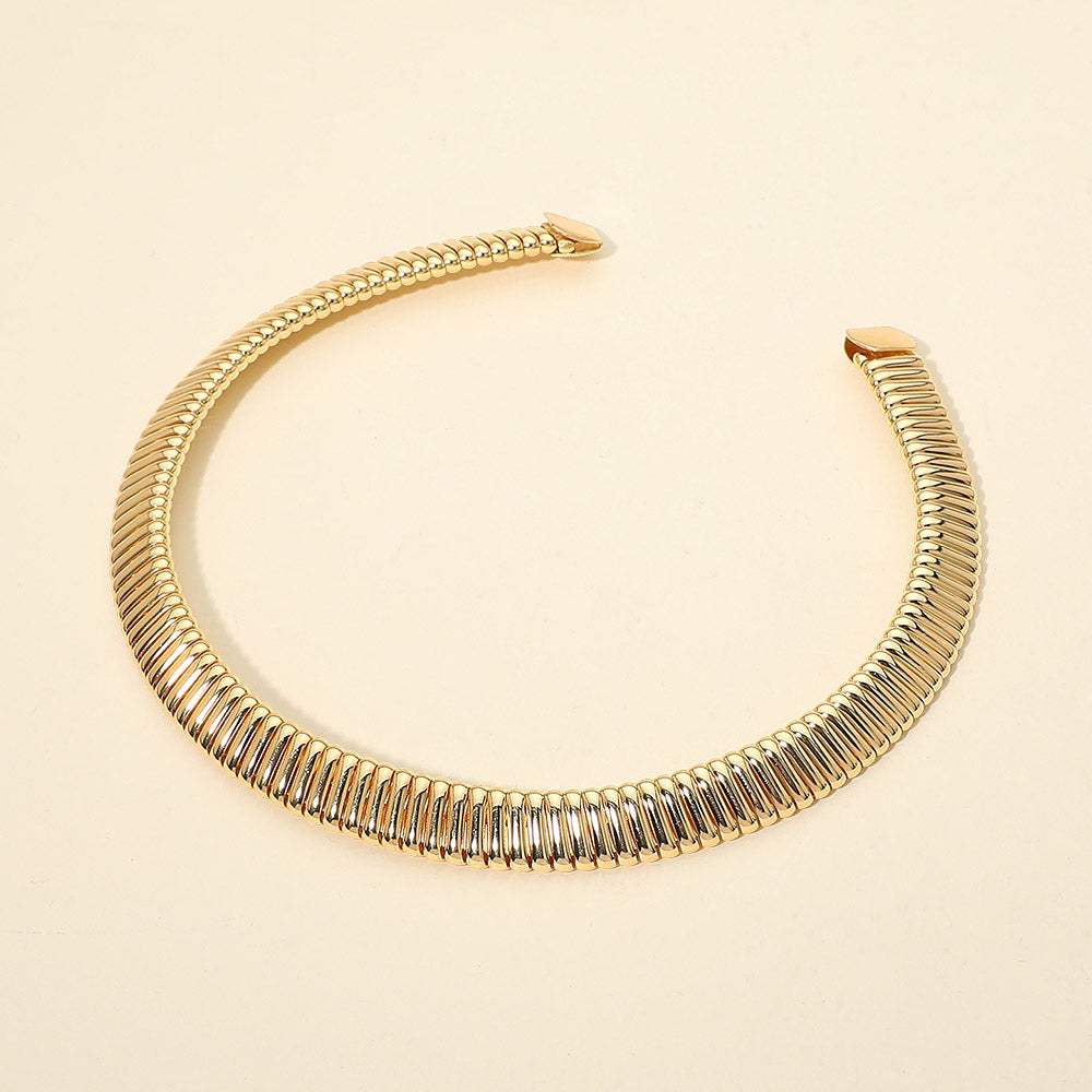 Bold Ribbed Metal Choker Necklace - Madeline Love - Flyclothing LLC