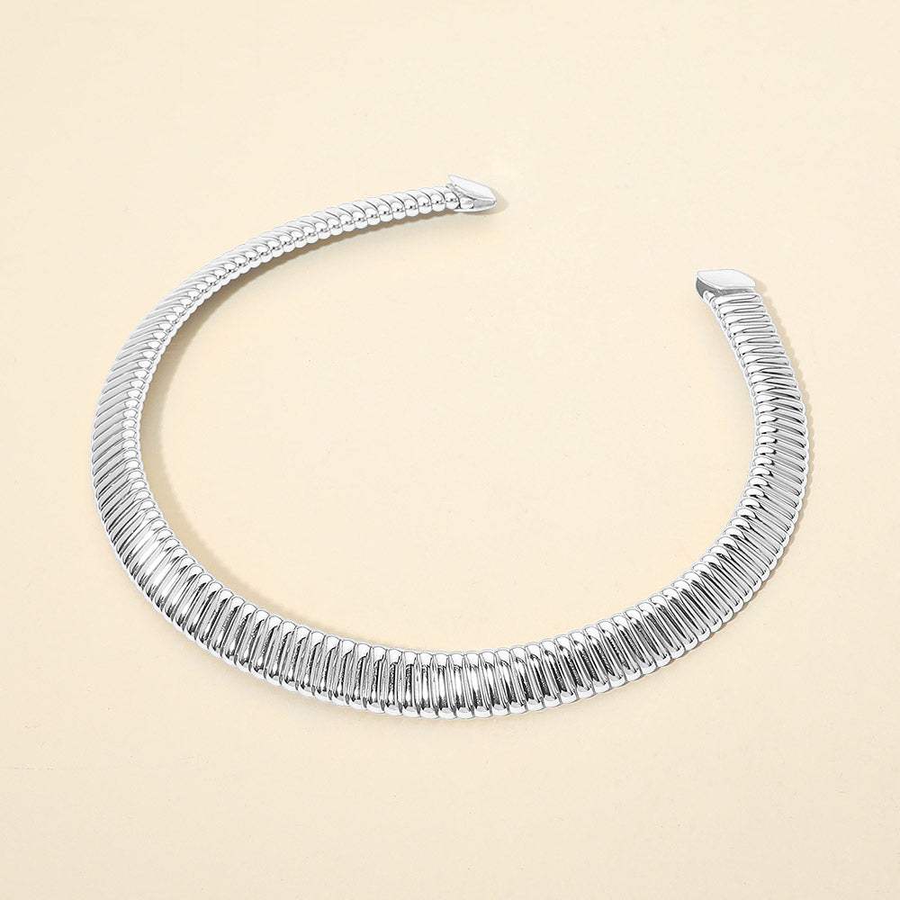 Bold Ribbed Metal Choker Necklace - Madeline Love - Flyclothing LLC