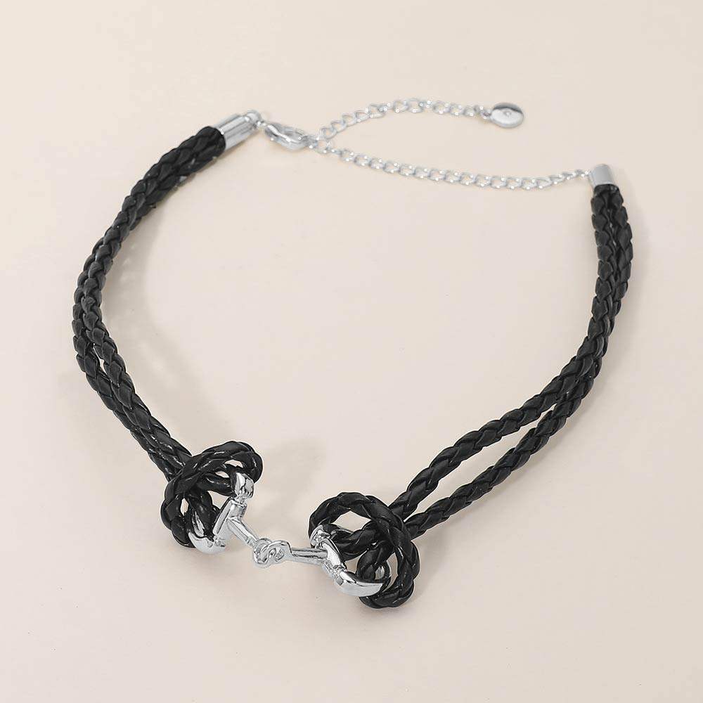 Metal Link Accent Braided Cord Choker Necklace - Madeline Love - Flyclothing LLC