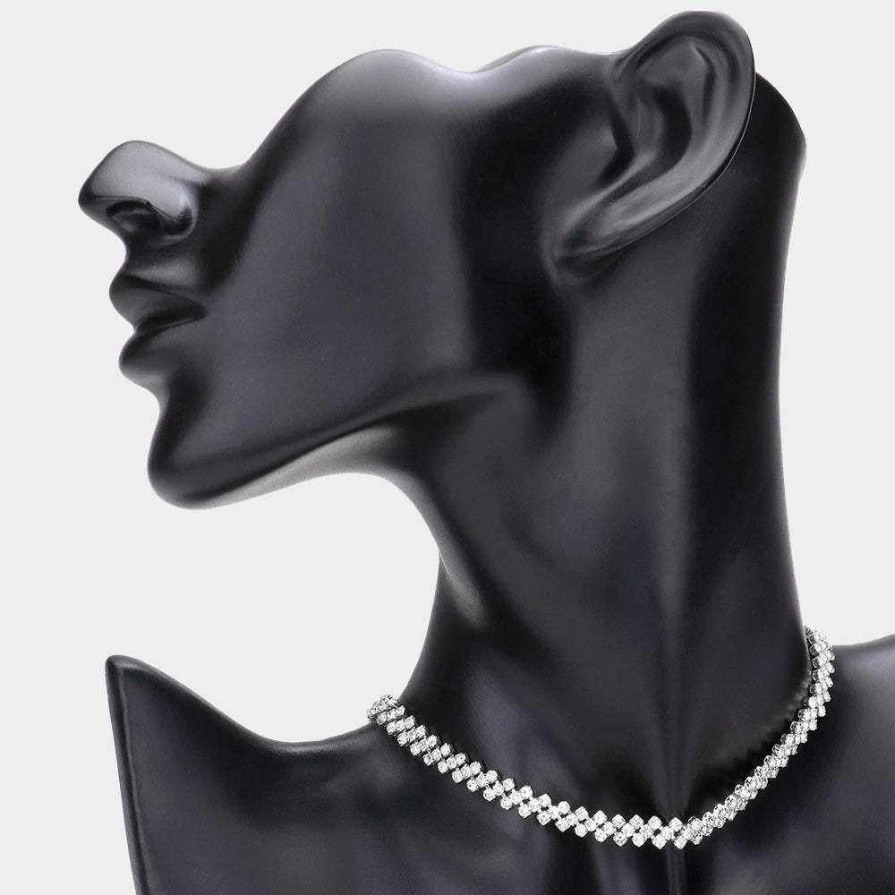 Round Rhinestone Pave Evening Choker Necklace - Madeline Love - Flyclothing LLC