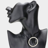 Rhinestone Paved Open Circle Pendant Faux Leather Choker Necklace - Madeline Love - Flyclothing LLC
