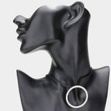 Rhinestone Paved Open Circle Pendant Faux Leather Choker Necklace - Madeline Love - Flyclothing LLC