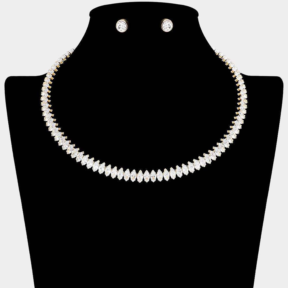Marquise Stone Cluster Evening Choker Necklace - Madeline Love - Flyclothing LLC