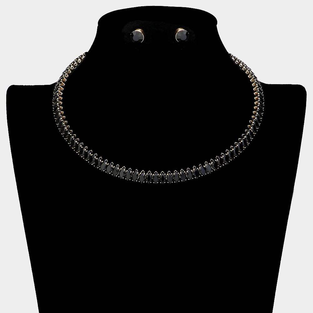 Marquise Stone Cluster Evening Choker Necklace - Madeline Love - Flyclothing LLC