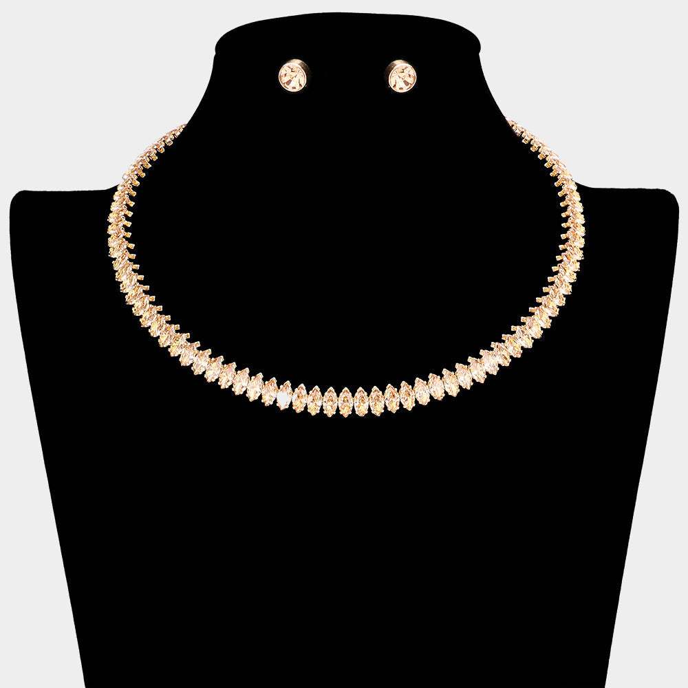 Marquise Stone Cluster Evening Choker Necklace - Madeline Love - Flyclothing LLC