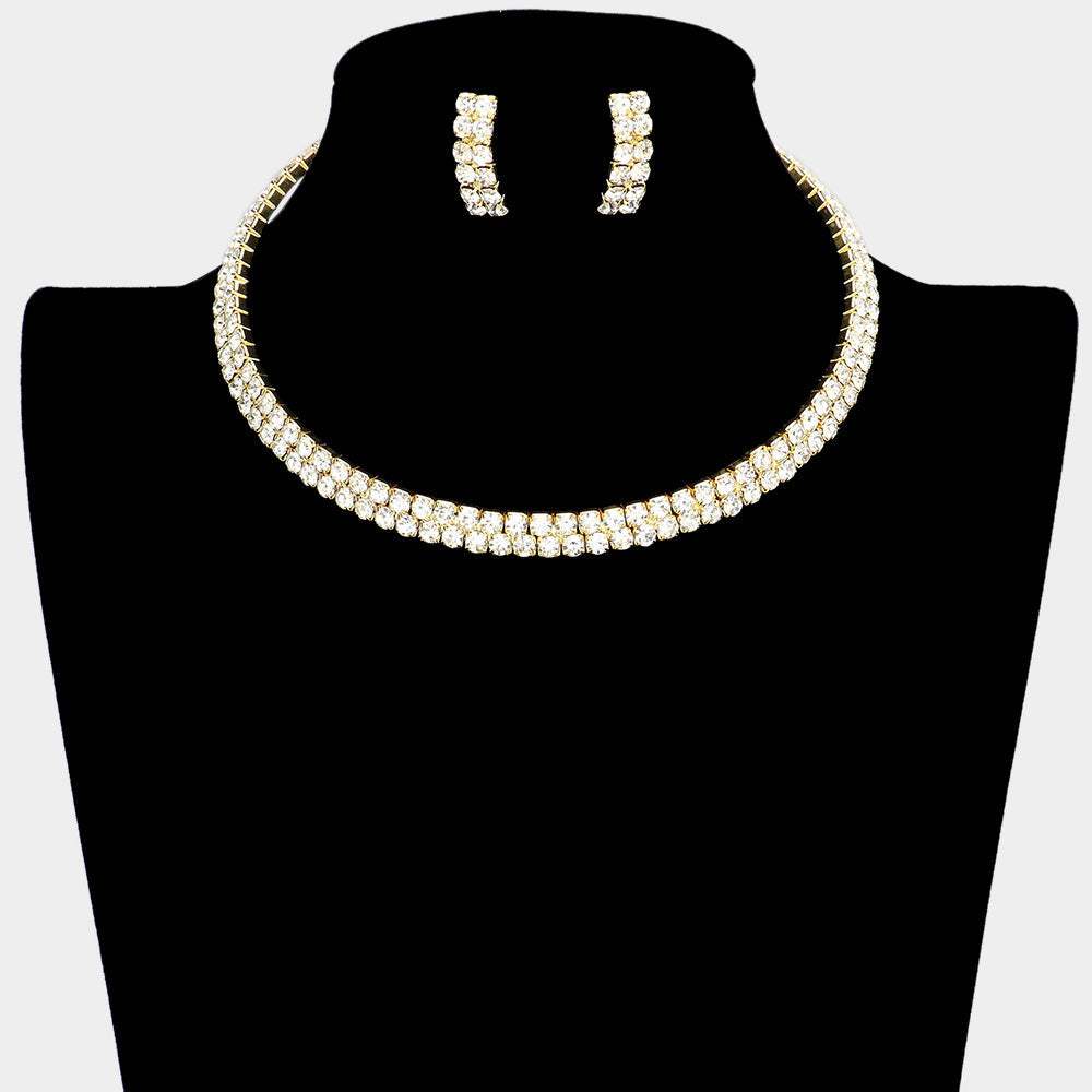 2-Row crystal Rhinestone Banded Open Choker Necklace - Madeline Love - Flyclothing LLC