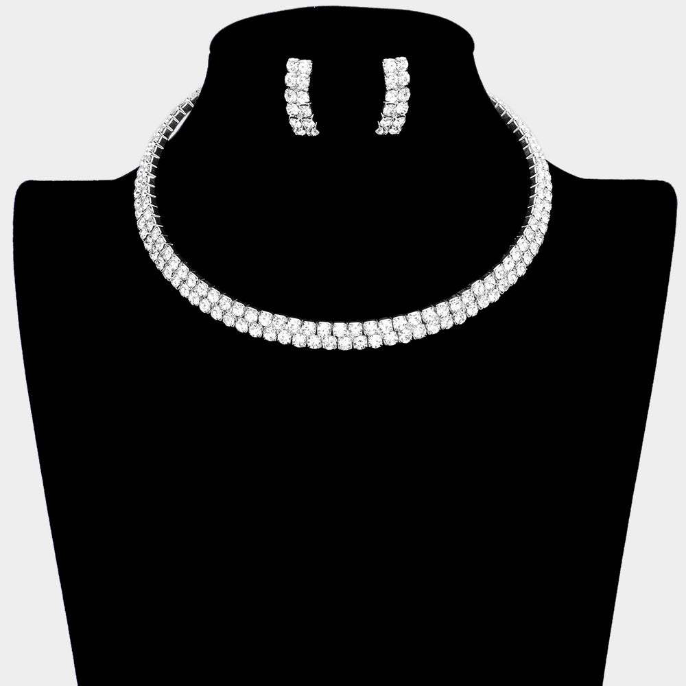 2-Row crystal Rhinestone Banded Open Choker Necklace - Madeline Love - Flyclothing LLC