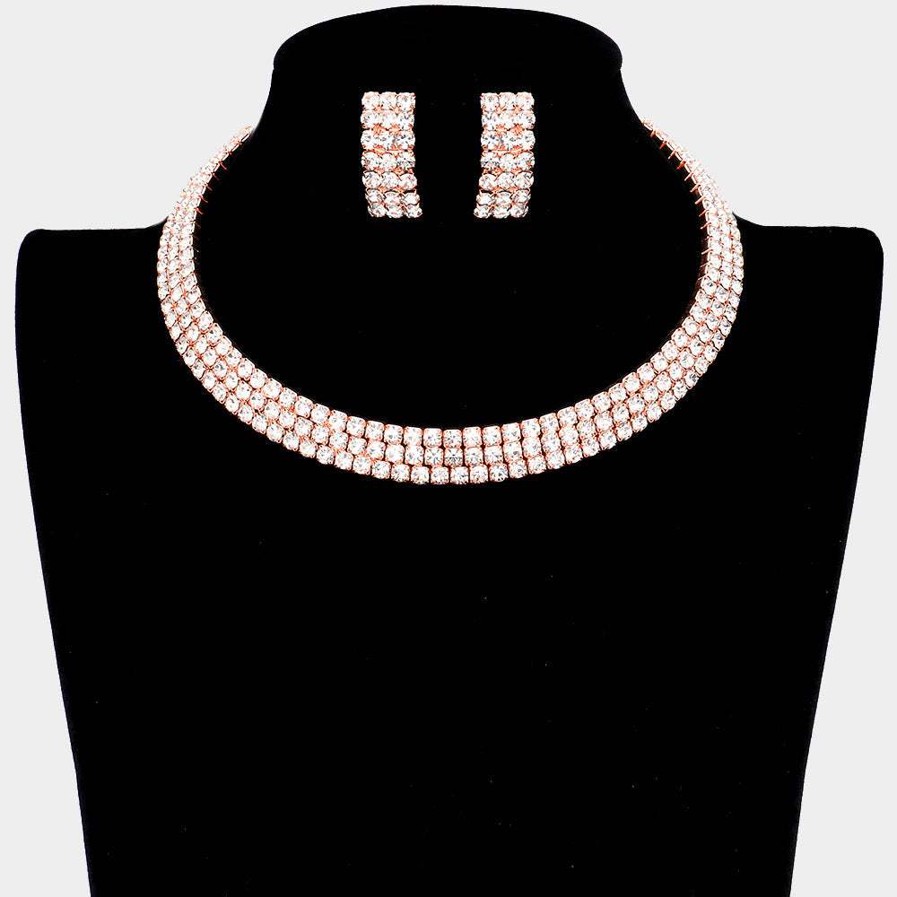 3 Rows Rhinestone Open Choker Necklace - Madeline Love - Flyclothing LLC