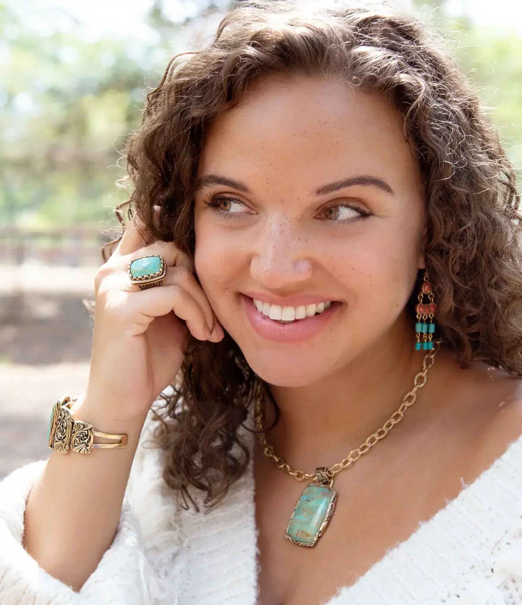 Blue Turquoise and Golden Cocktail Ring - Barse Jewelry - Flyclothing LLC