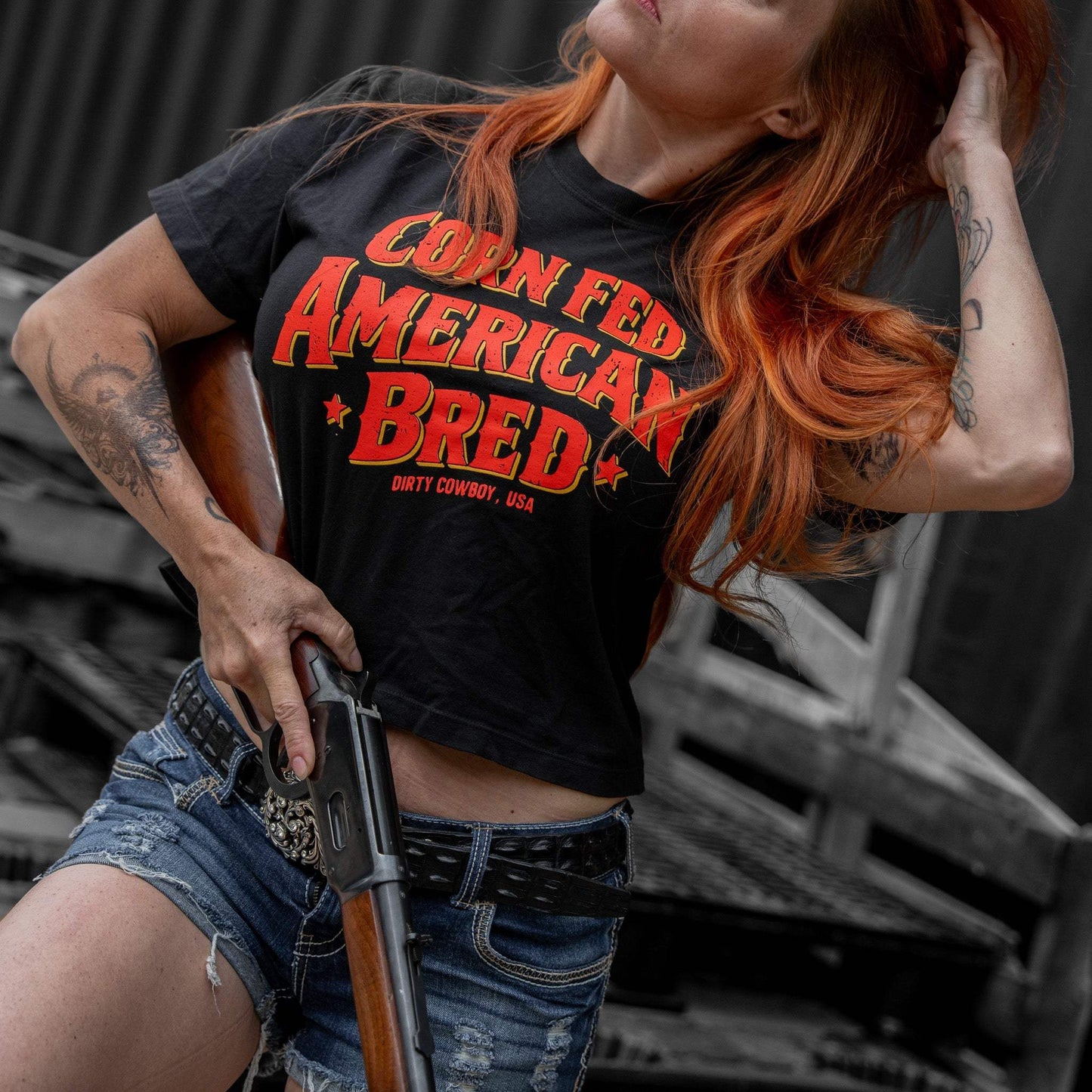 Corn Fed American Bred Women's Heavyweight Crop Tee - DIRTY COWBOY USA - Flyclothing LLC