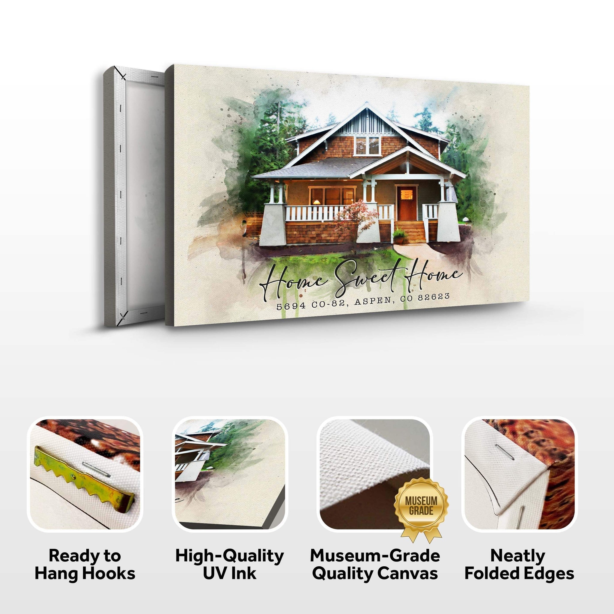Home Sweet Home Watercolor Sign - Tailored Canvases - Flyclothing LLC