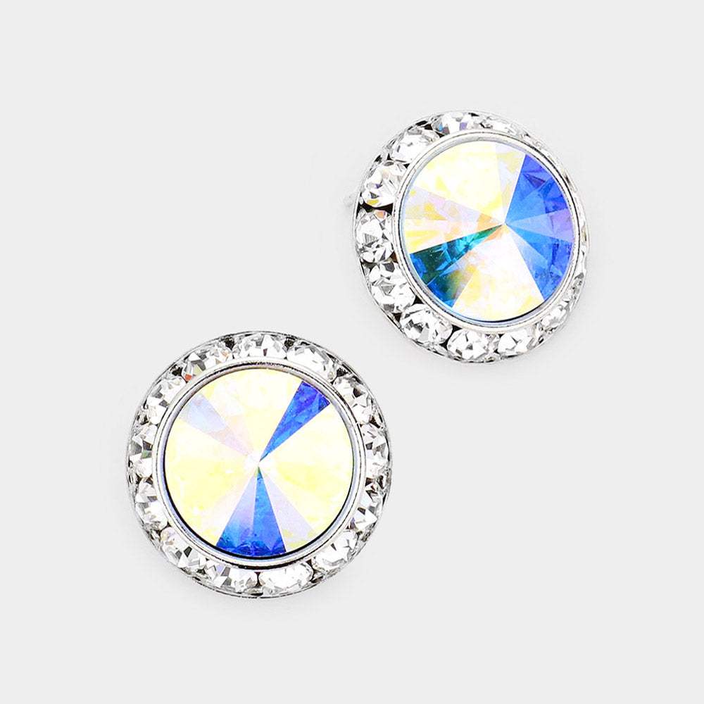 Rivoli Cut Genuine Crystal Round Stud Earrings - Madeline Love - Flyclothing LLC