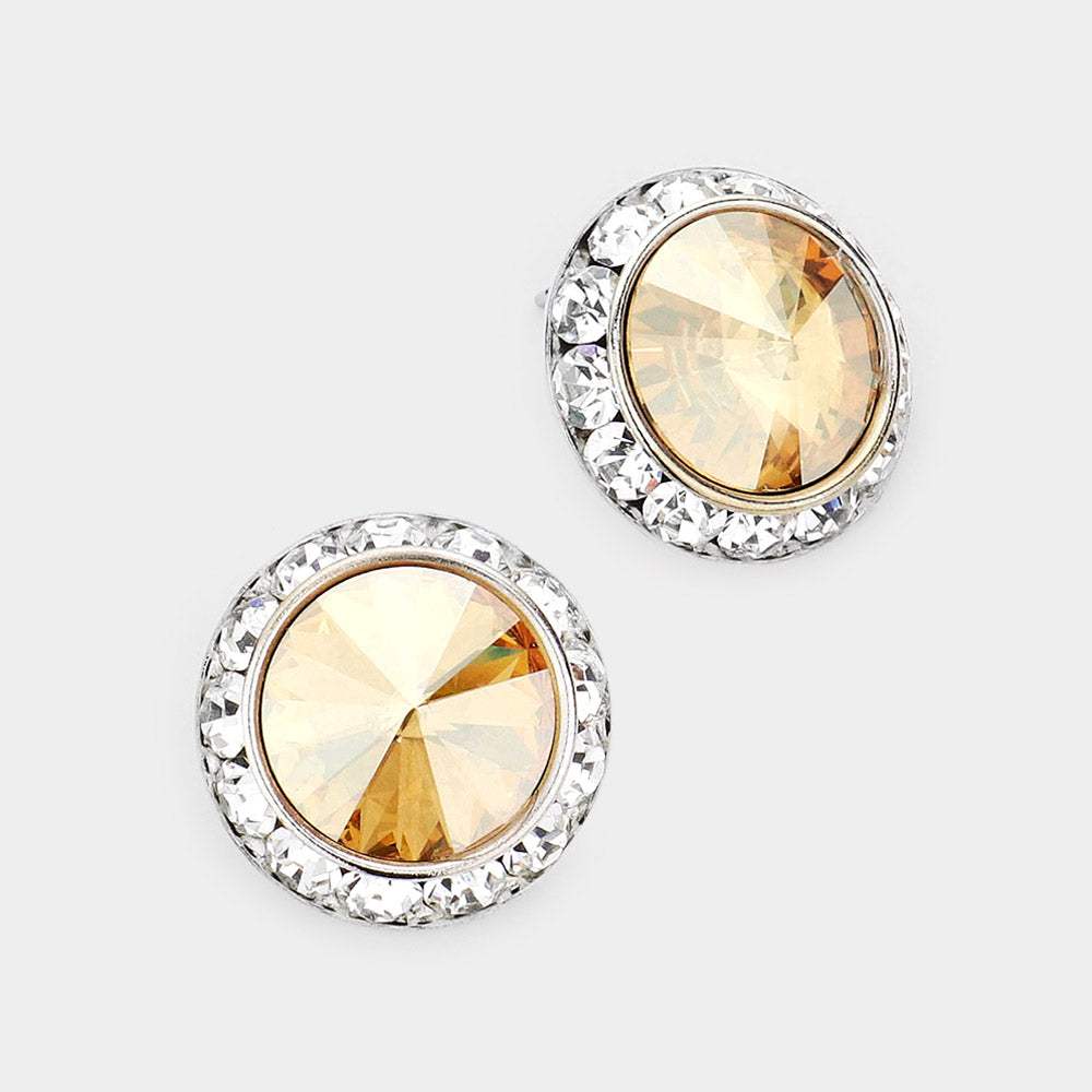 Rivoli Cut Genuine Crystal Round Stud Earrings - Madeline Love - Flyclothing LLC