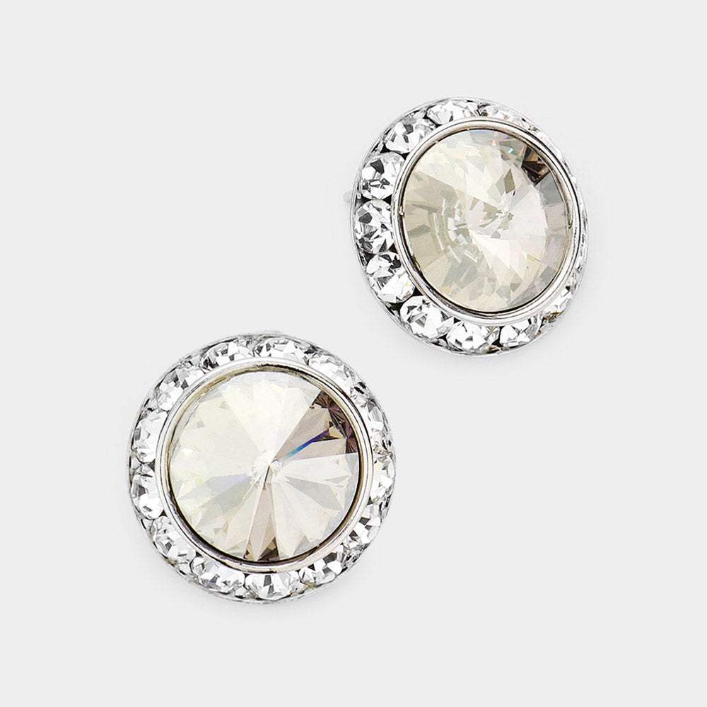 Rivoli Cut Genuine Crystal Round Stud Earrings - Madeline Love - Flyclothing LLC