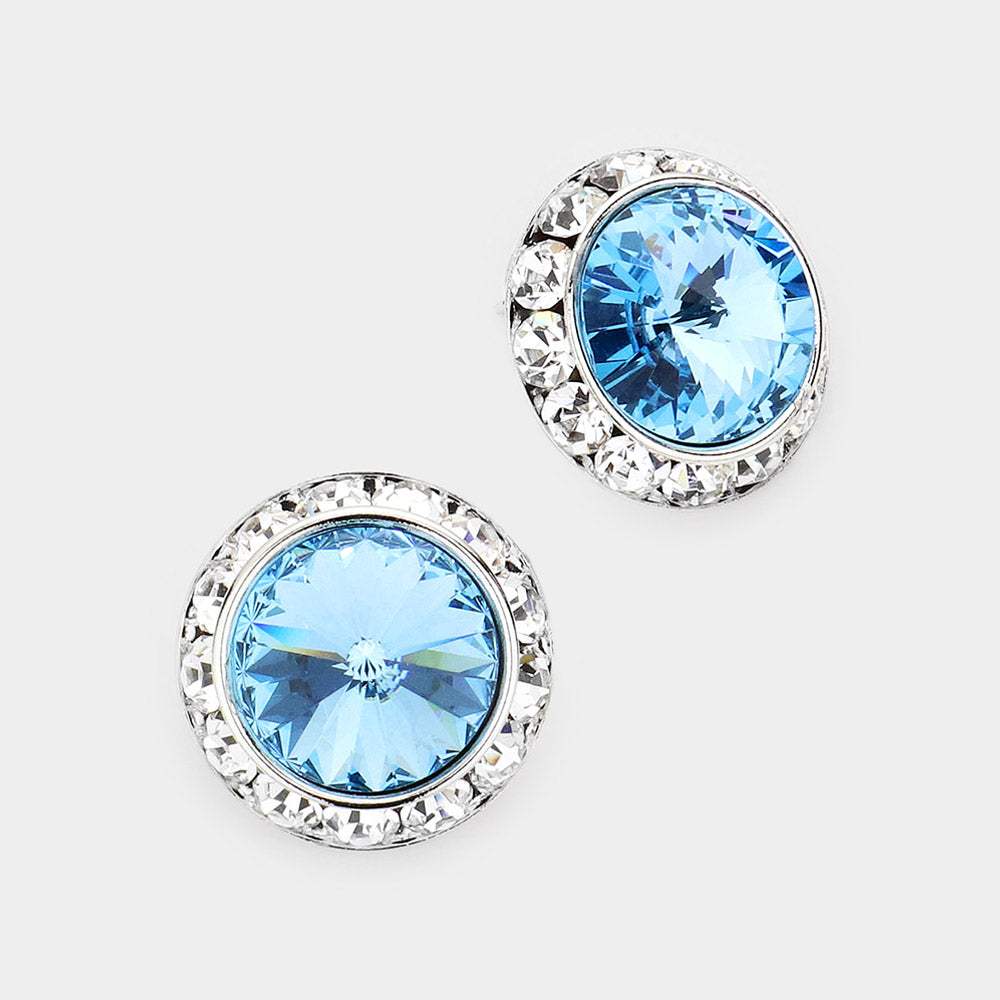 Rivoli Cut Genuine Crystal Round Stud Earrings - Madeline Love - Flyclothing LLC