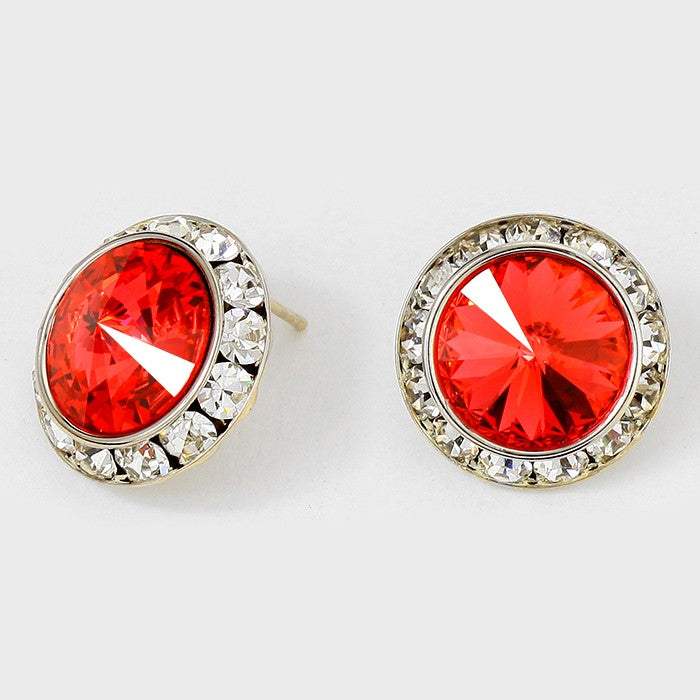 Rivoli Cut Genuine Crystal Round Stud Earrings - Madeline Love - Flyclothing LLC