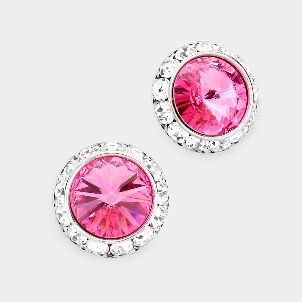 Rivoli Cut Genuine Crystal Round Stud Earrings - Madeline Love - Flyclothing LLC