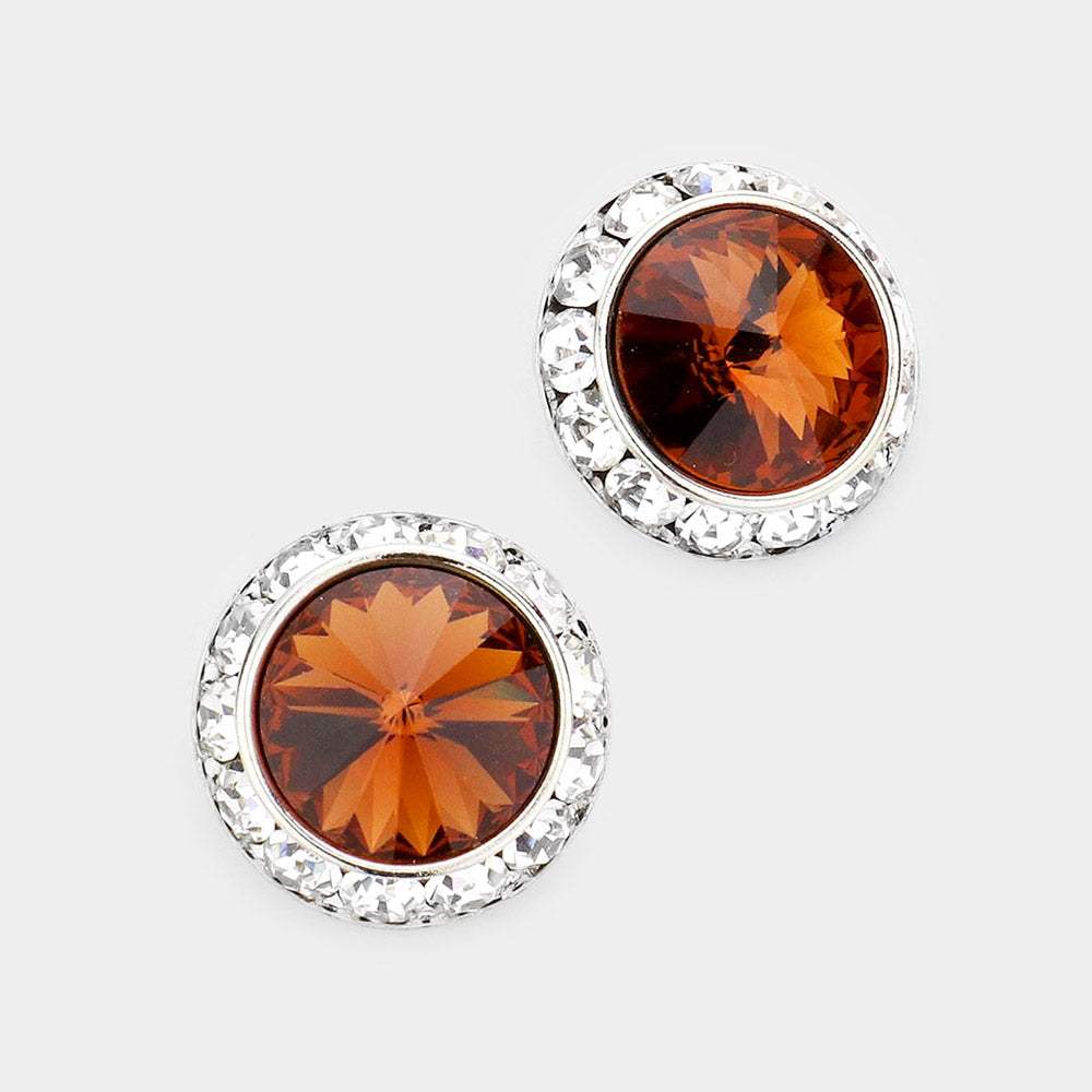 Rivoli Cut Genuine Crystal Round Stud Earrings - Madeline Love - Flyclothing LLC